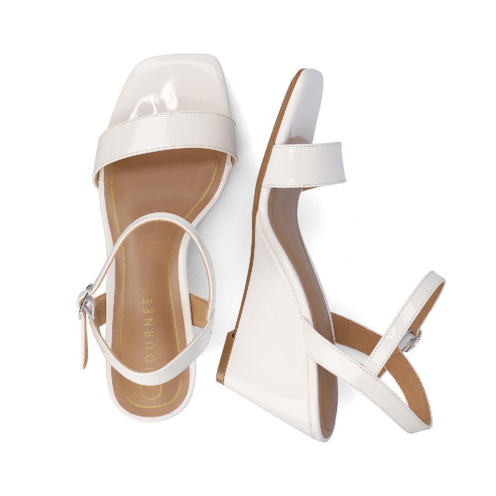 Journee Collection CLAYR STRAPPY WEDGE HEELS IN PATENT White Patent