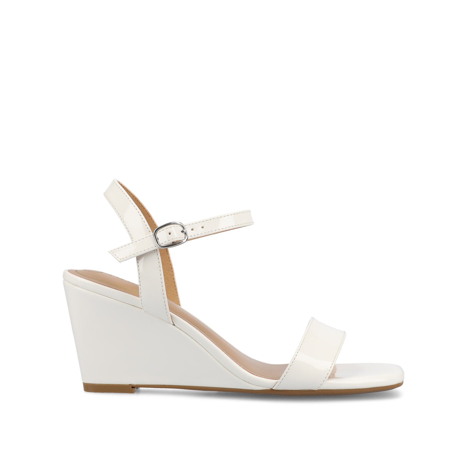 journee collection CLAYR STRAPPY WEDGE HEELS IN PATENT White Patent