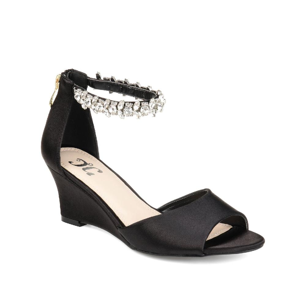 Journee Collection CONNOR STRAPPY WEDGE HEELS IN SATIN Black