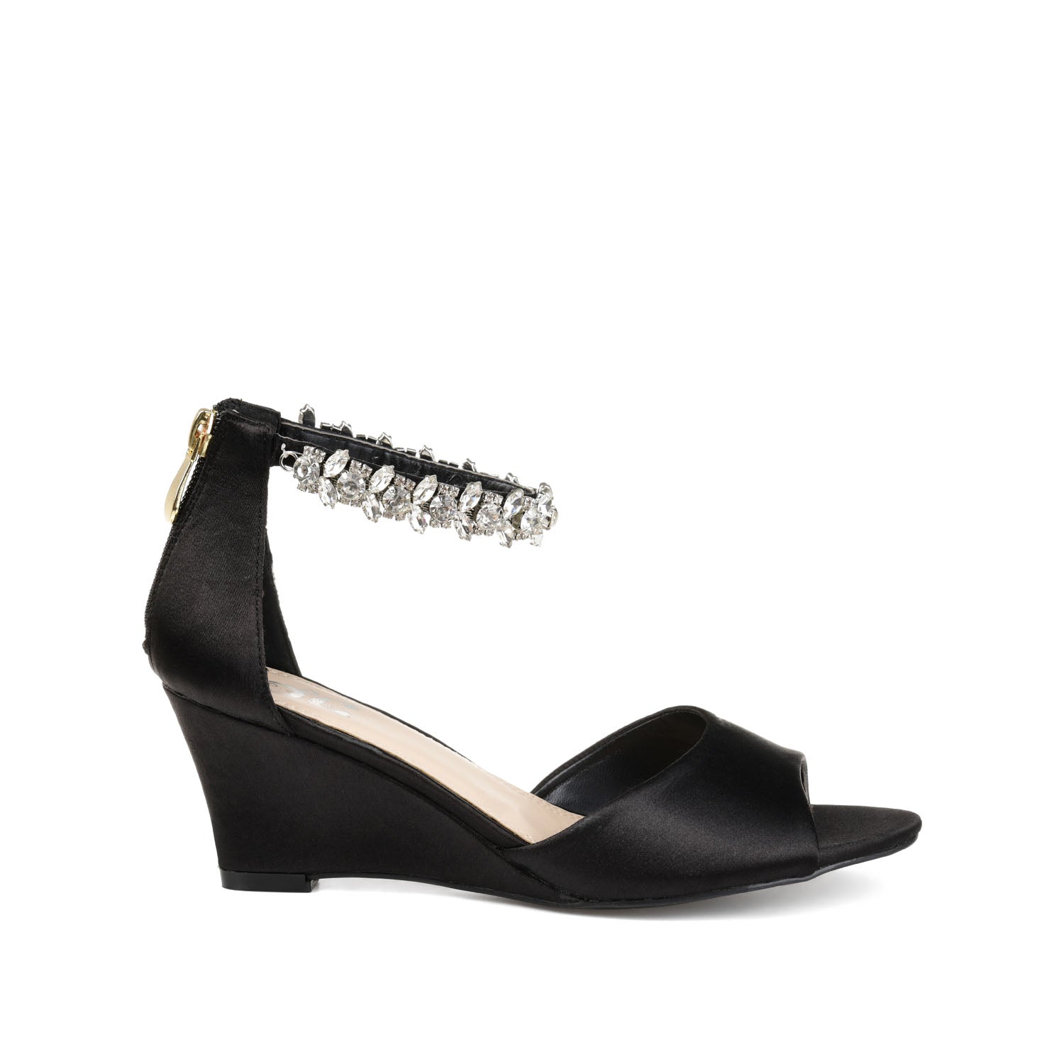 journee collection CONNOR STRAPPY WEDGE HEELS IN SATIN Black