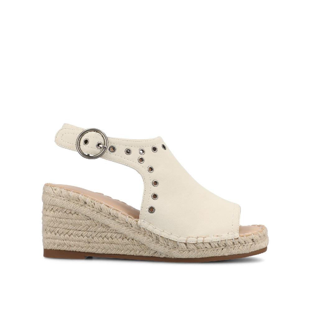 Journee Collection CRISIE ESPADRILLE WEDGE HEELED SANDALS White Faux Suede