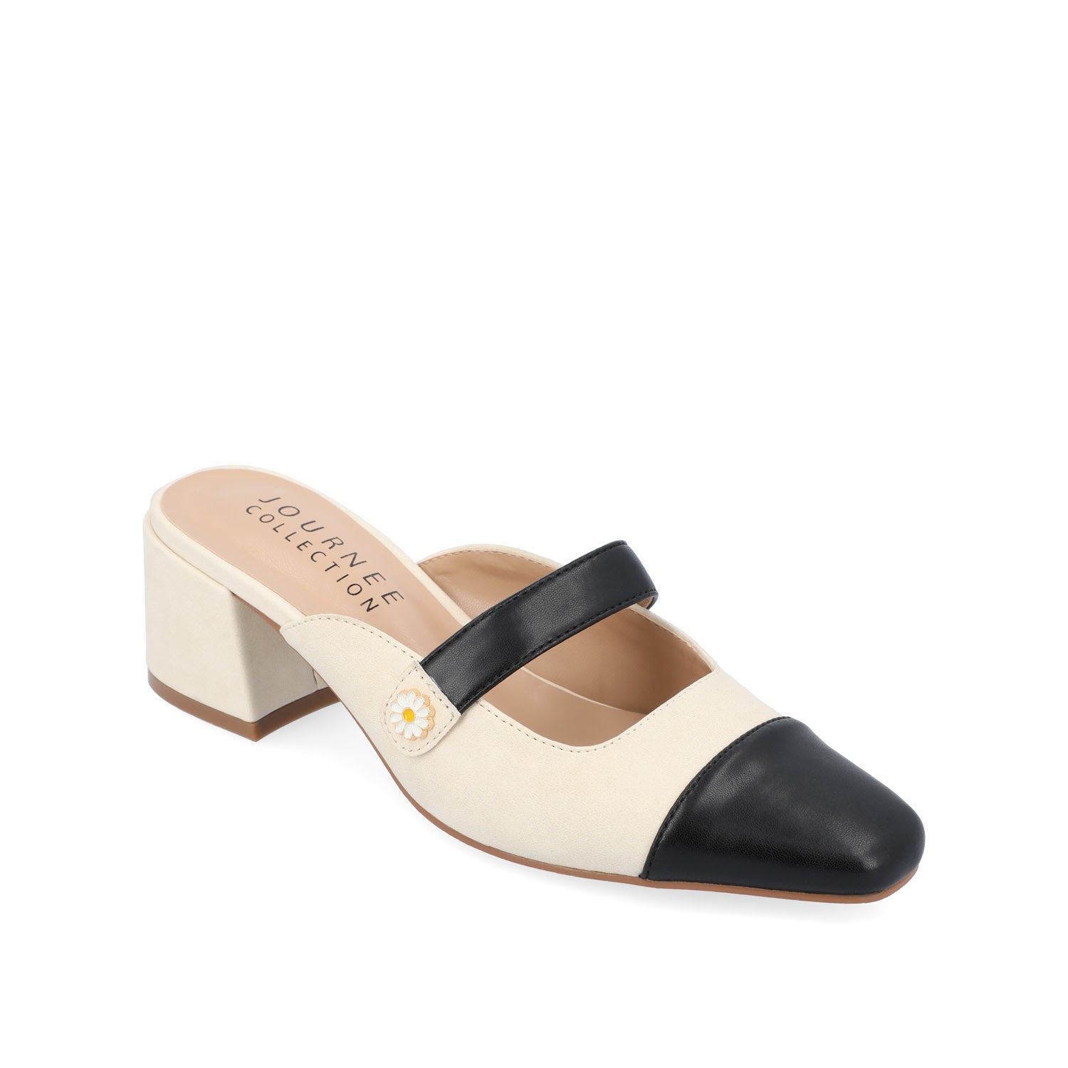 Journee Collection DALLA LOW BLOCK HEELS IN FAUX LEATHER Cream