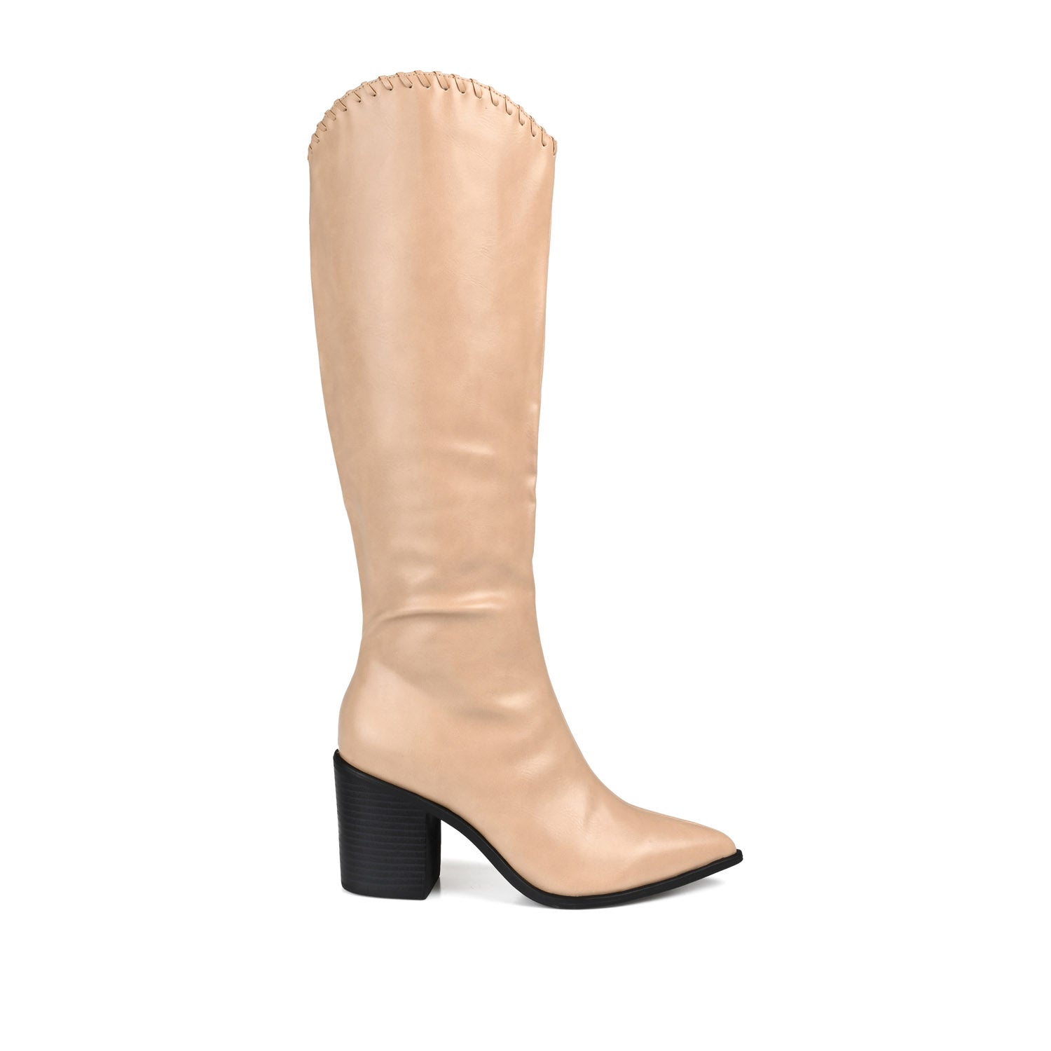 journee collection DARIA COWGIRL BOOTS IN WIDE CALF Bone PU
