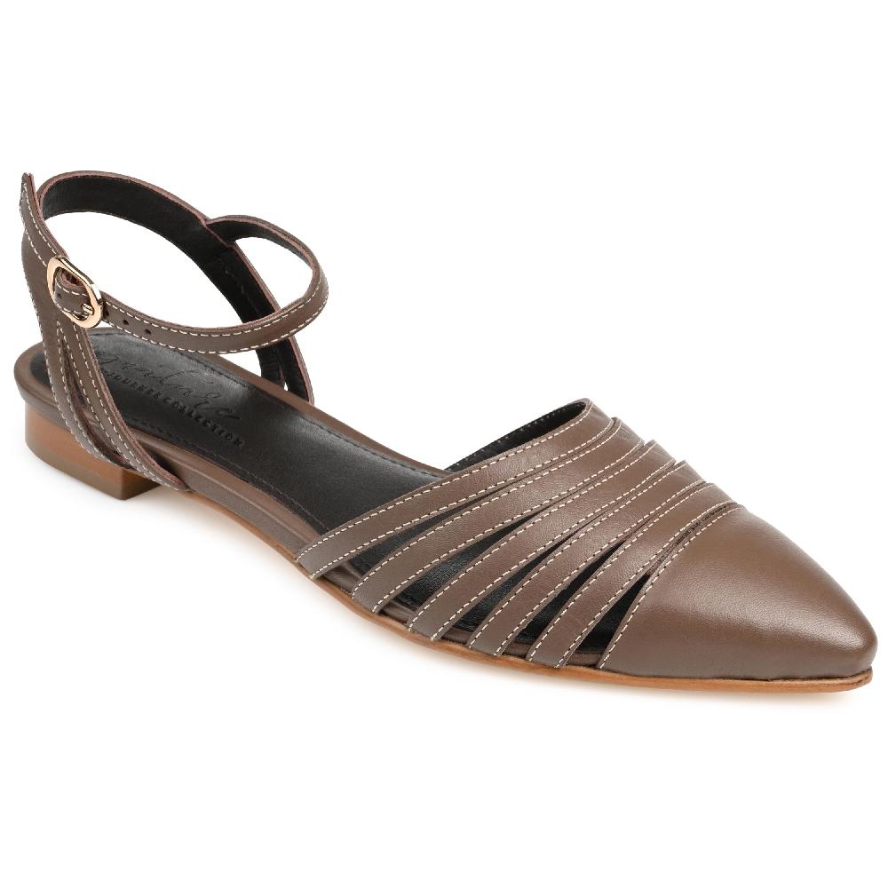 Journee Collection DEXIE FISHERMAN FLATS IN LEATHER Brown