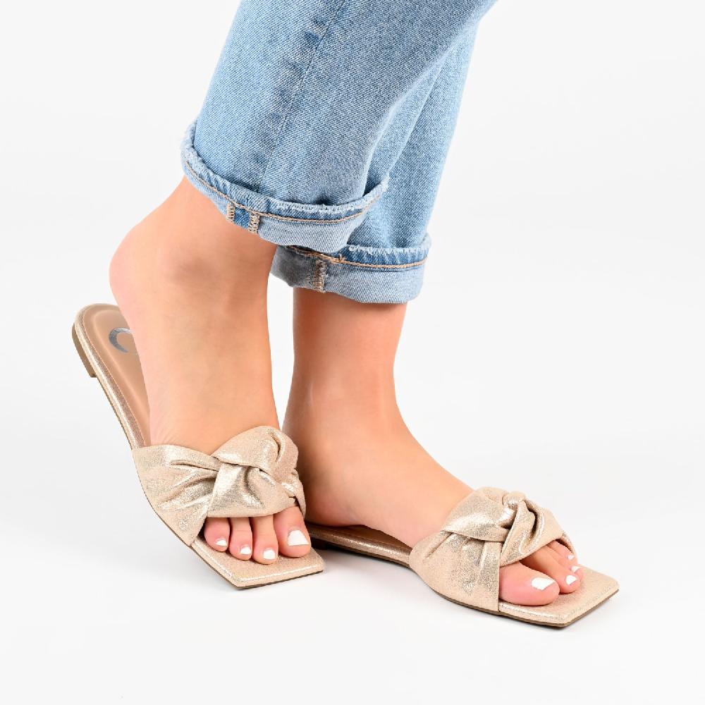 Journee Collection DIANAH SLIDE SANDALS IN FAUX LEATHER Gold Fabric