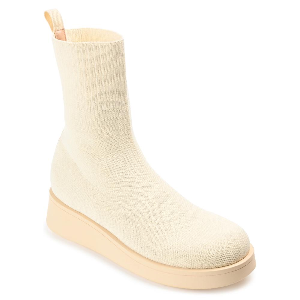 Journee Collection EBBY PLATFORM SOCK BOOT IN KNIT FABRIC Cream