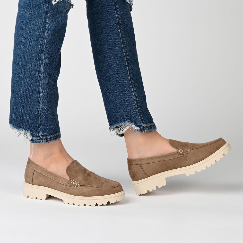 Journee Collection ERIKA LOAFER FLATS IN FAUX SUEDE Taupe Suede