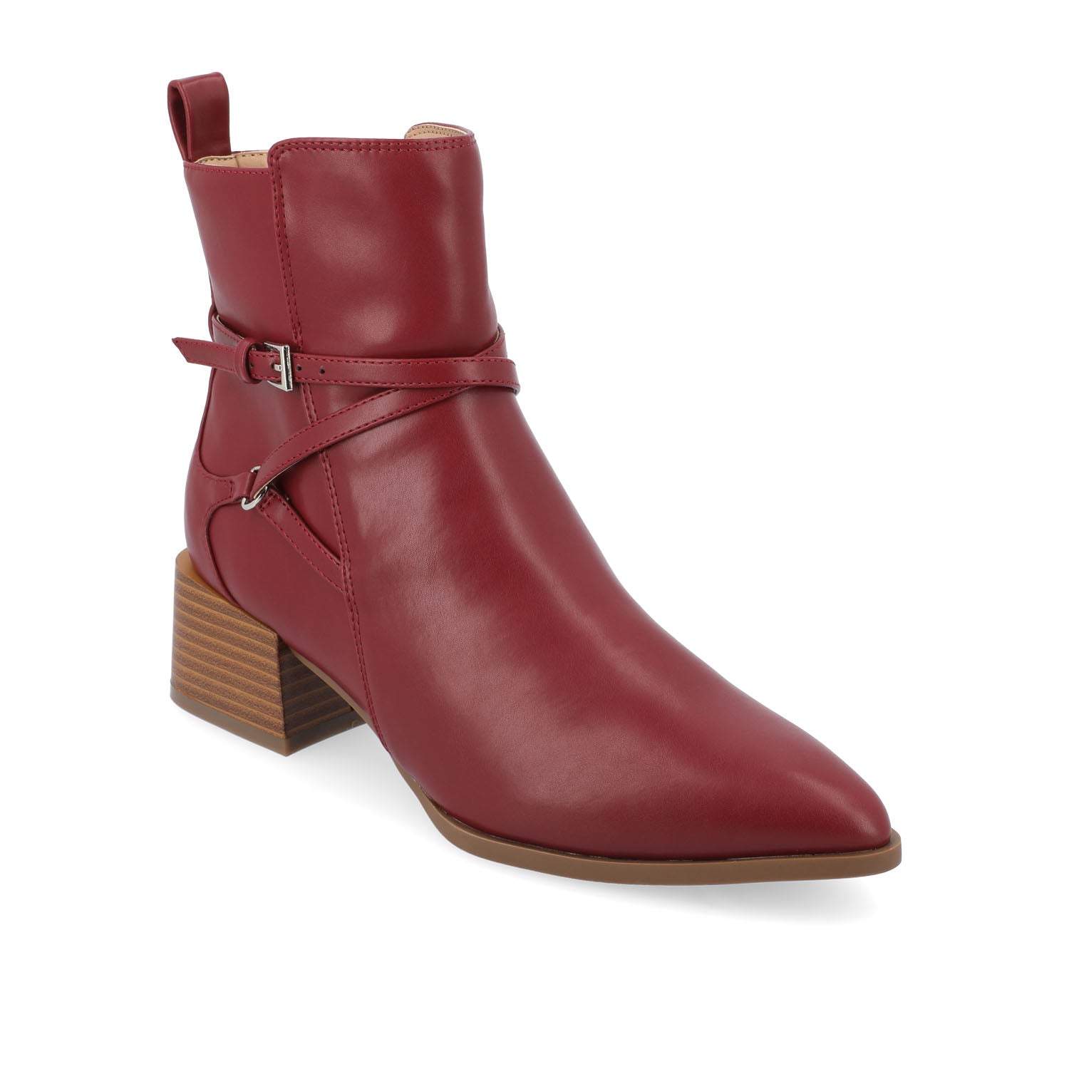 Journee Collection ESTELLE BLOCK HEELED BOOTIES IN FAUX LEATHER Red