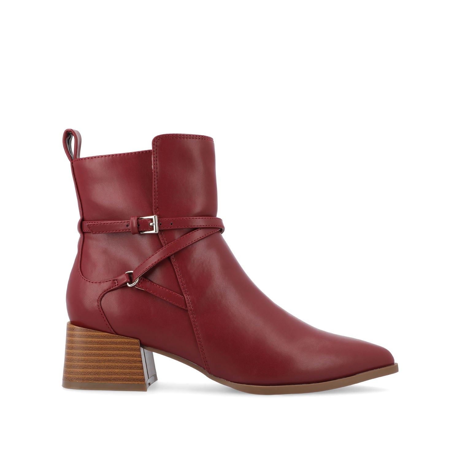 journee collection ESTELLE BLOCK HEELED BOOTIES IN FAUX LEATHER Red