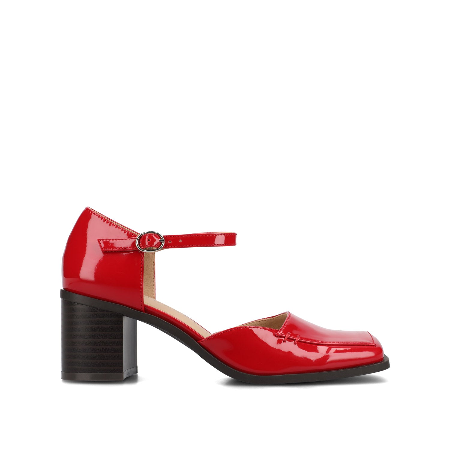 journee collection EVANGELINE BLOCK D'ORSAY HEELS IN PATENT Patent Taupe