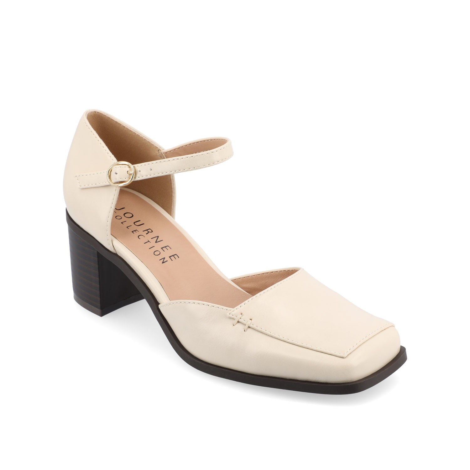 Journee Collection EVANGELINE FAUX LEATHER HEELS IN WIDE Beige PU
