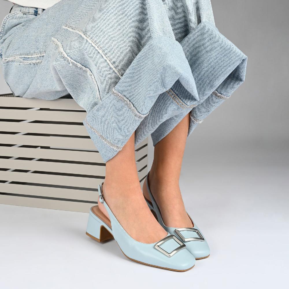 Journee Collection EVERLEE SLINGBACK PUMP HEELS IN FAUX LEATHER Blue