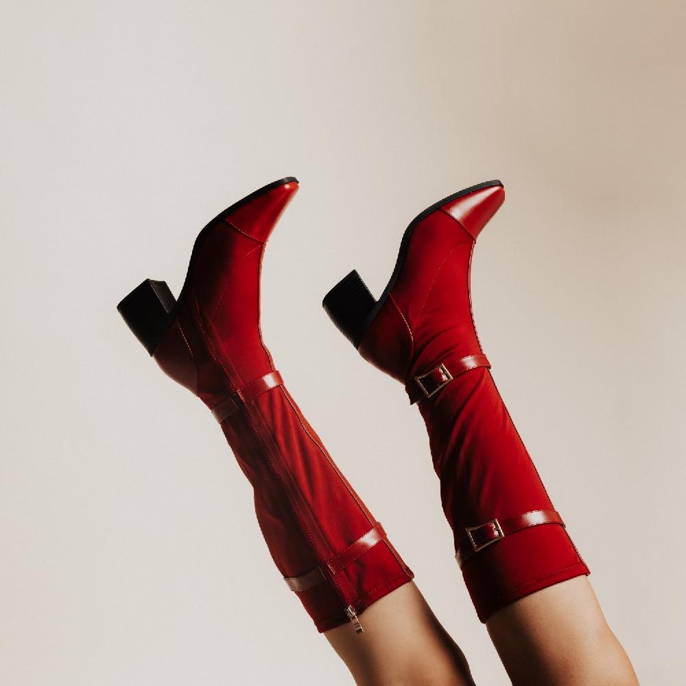 Journee Collection GAIBREE KNEE-HIGH BOOTS IN STRETCHY FABRIC Beige