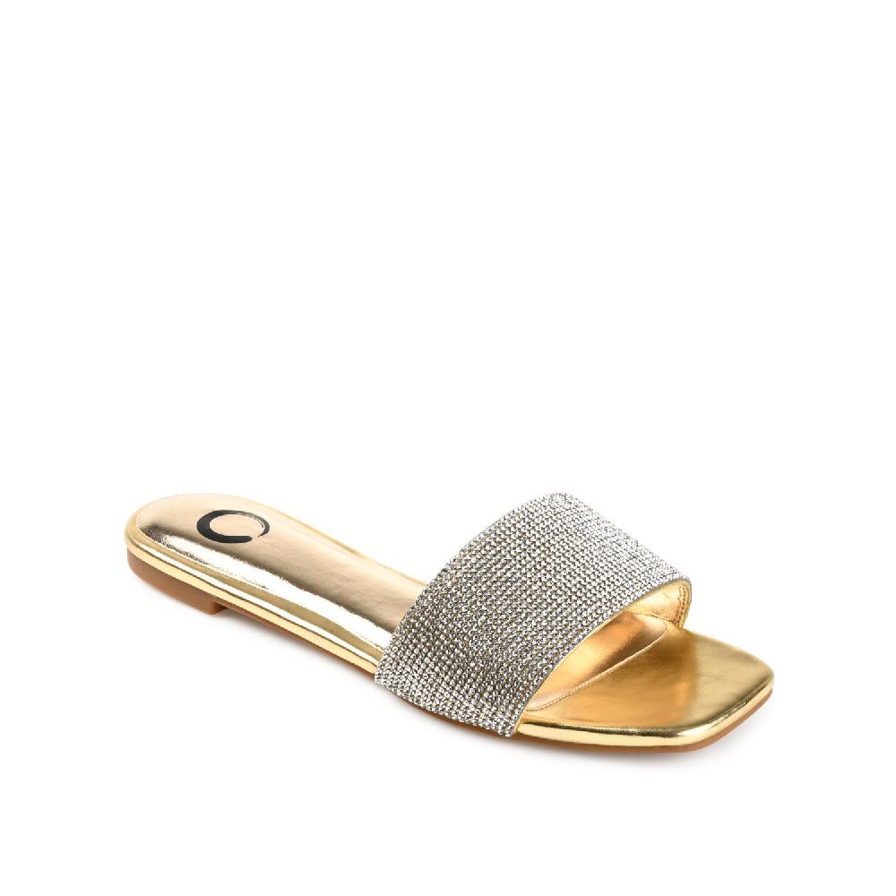 Journee Collection GRAYCE SLIDE SANDALS IN GLITTER MATERIAL Gold PU 2