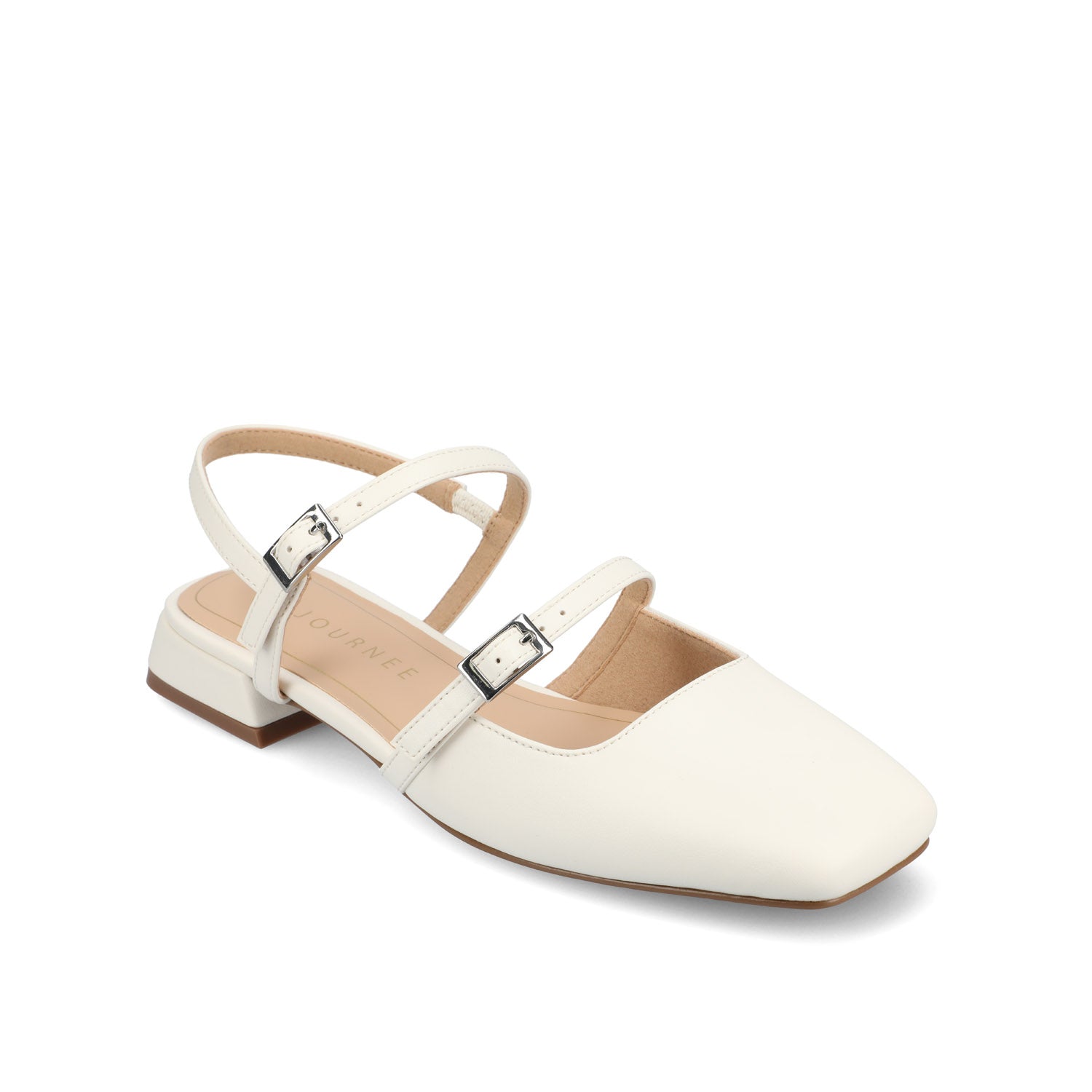 Journee Collection GRETCHENN HEELED FLATS IN FAUX LEATHER IN WIDE White PU