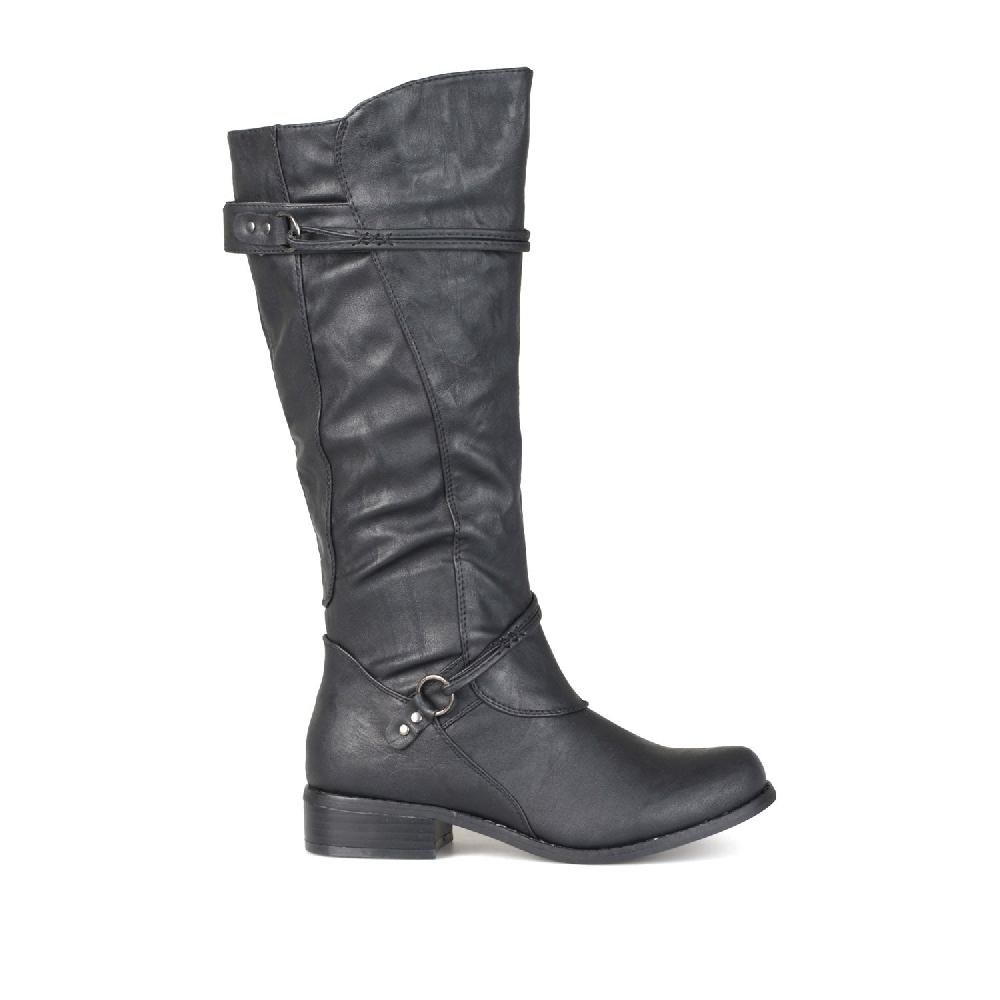 journee collection HARLEY RIDING BOOTS IN WIDE CALF Brown PU
