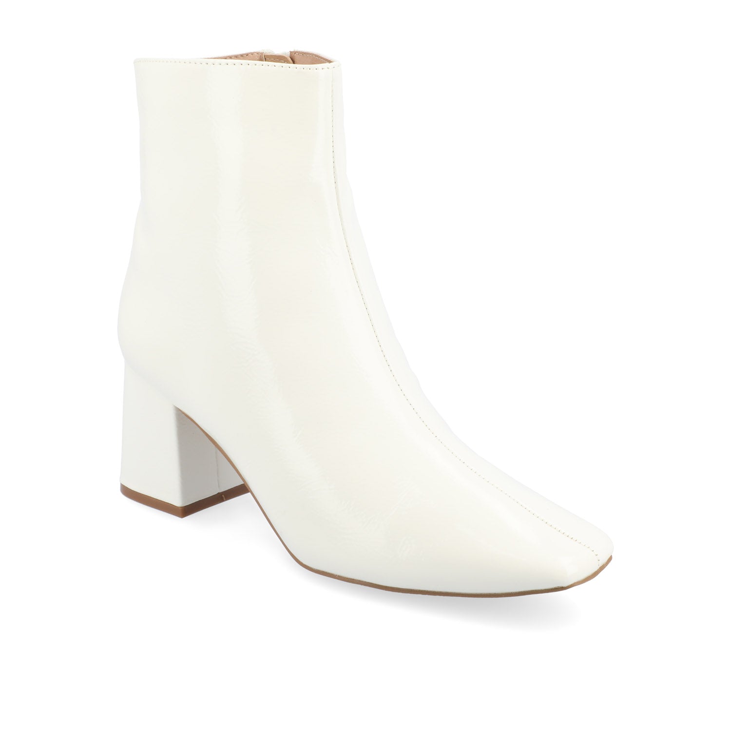 Journee Collection HAYLINN SQUARE TOE BOOTIES IN WIDE WIDTH White Patent