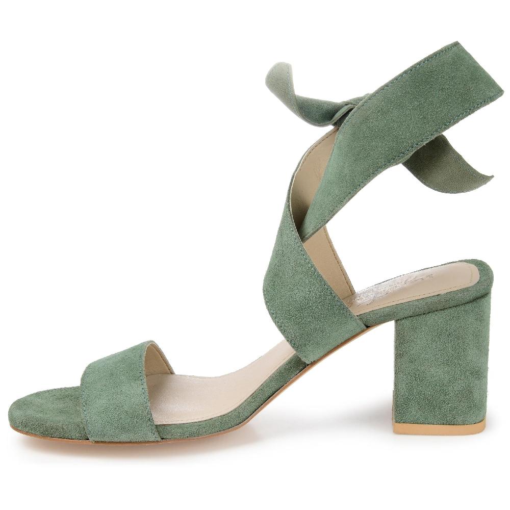 Journee Collection HETHER STRAPPY BLOCK HEELS IN SUEDE Green