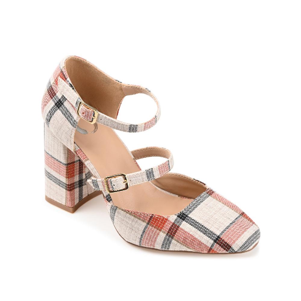 Journee Collection ISADORAH FABRIC HEELS IN WIDE Tan Plaid