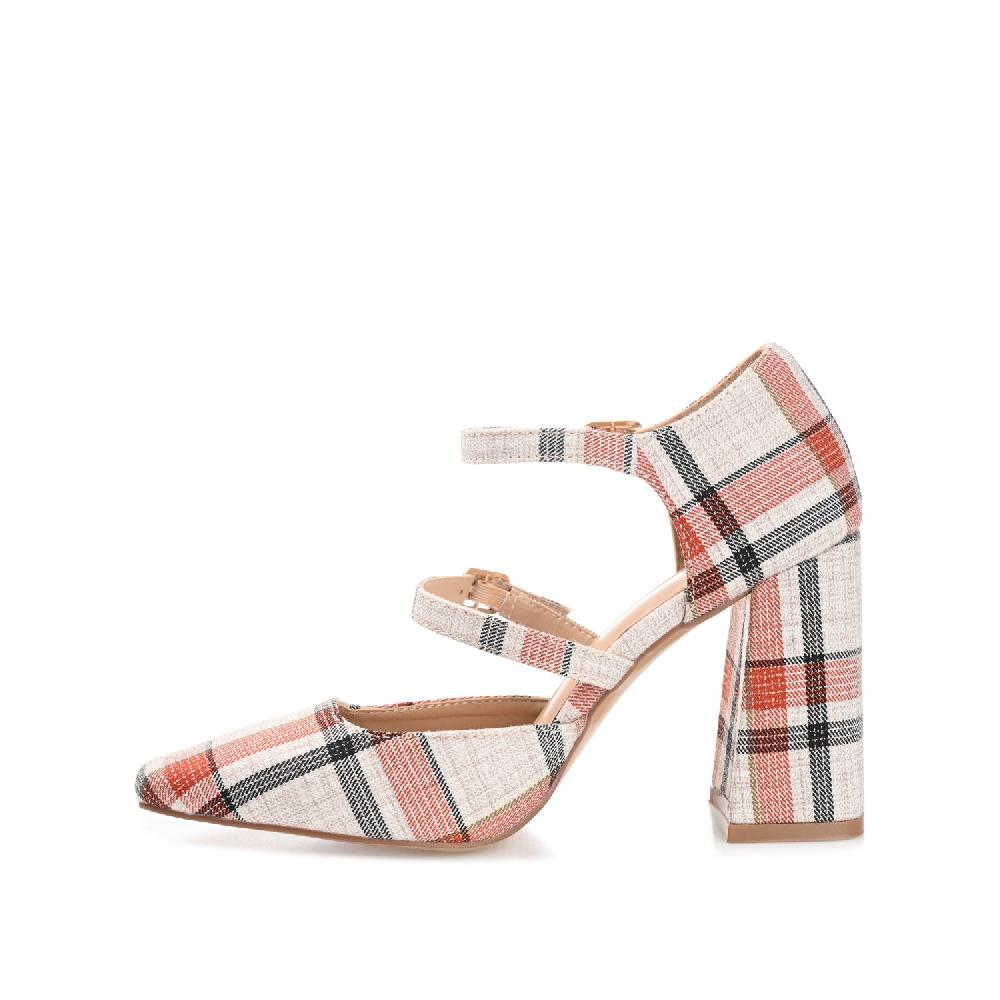 Journee Collection ISADORAH FABRIC HEELS IN WIDE Tan Plaid