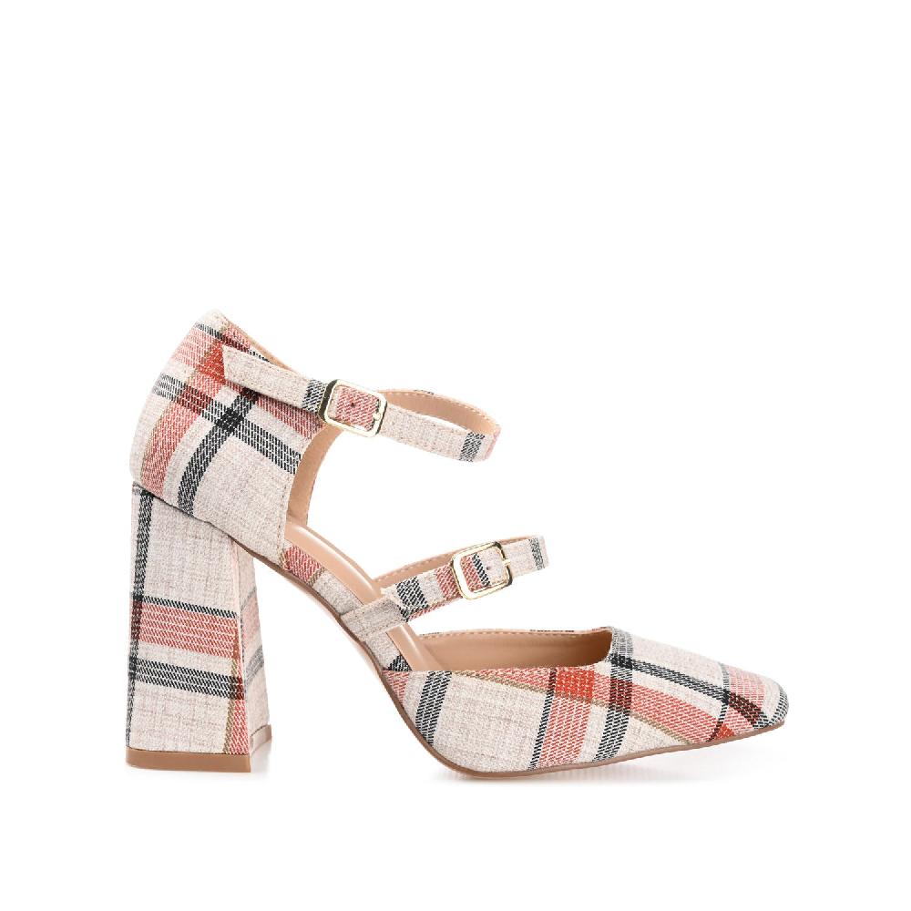 journee collection ISADORAH FABRIC HEELS IN WIDE Tan Plaid