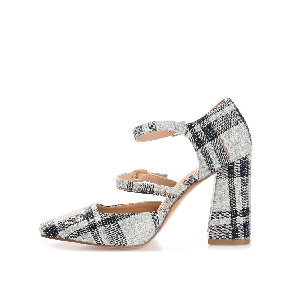 Journee Collection ISADORAH MARY JANE HEELS IN FABRIC Tan Plaid