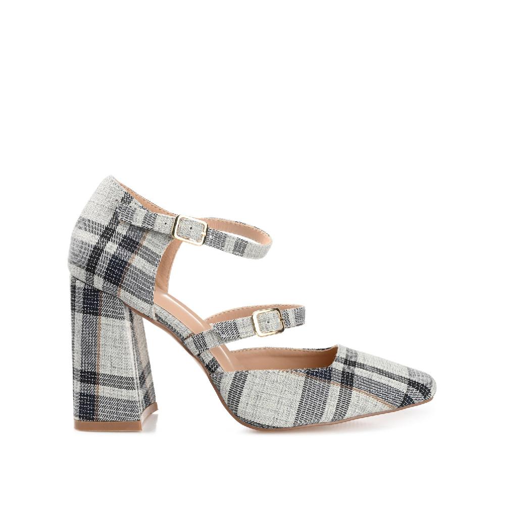 journee collection ISADORAH MARY JANE HEELS IN FABRIC Tan Plaid