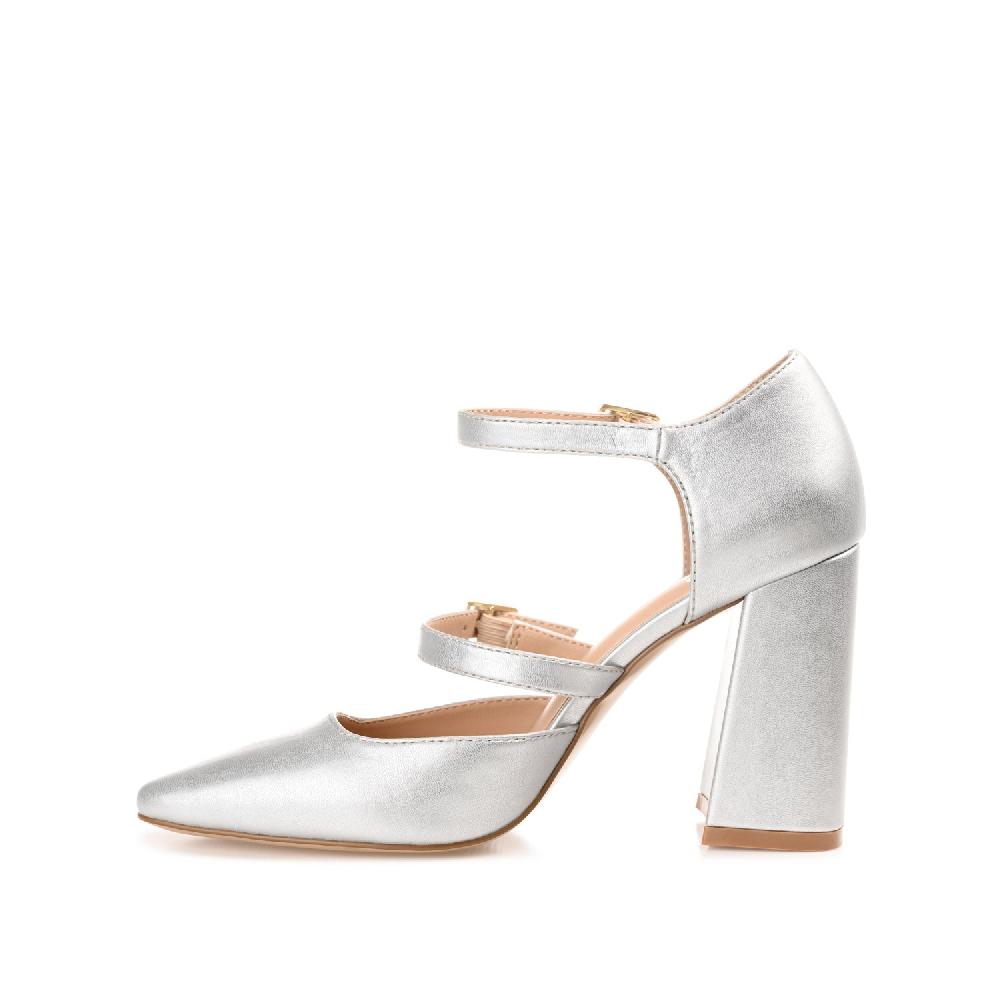 Journee Collection ISADORAH MARY JANE HEELS IN FAUX LEATHER Silver PU