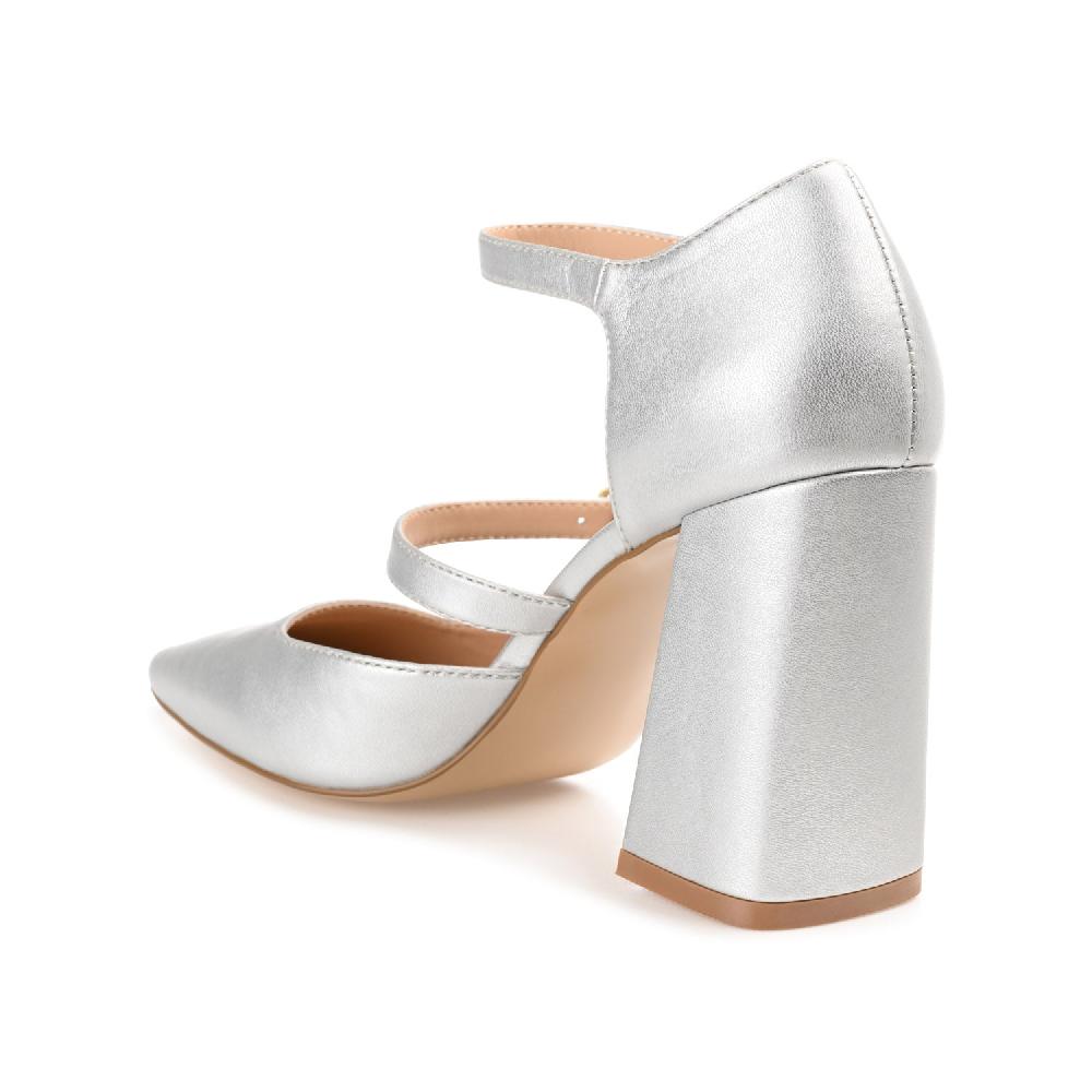 Journee Collection ISADORAH MARY JANE HEELS IN FAUX LEATHER Silver PU