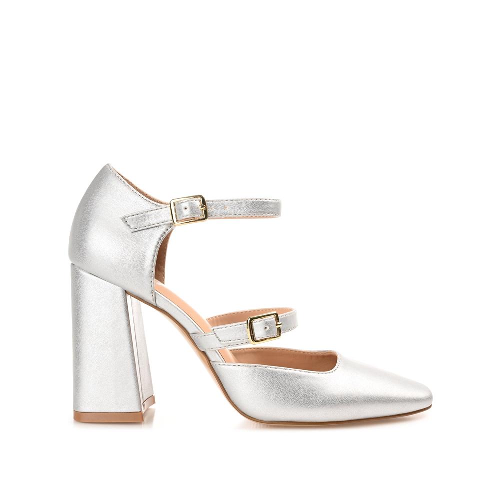 journee collection ISADORAH MARY JANE HEELS IN FAUX LEATHER Silver PU