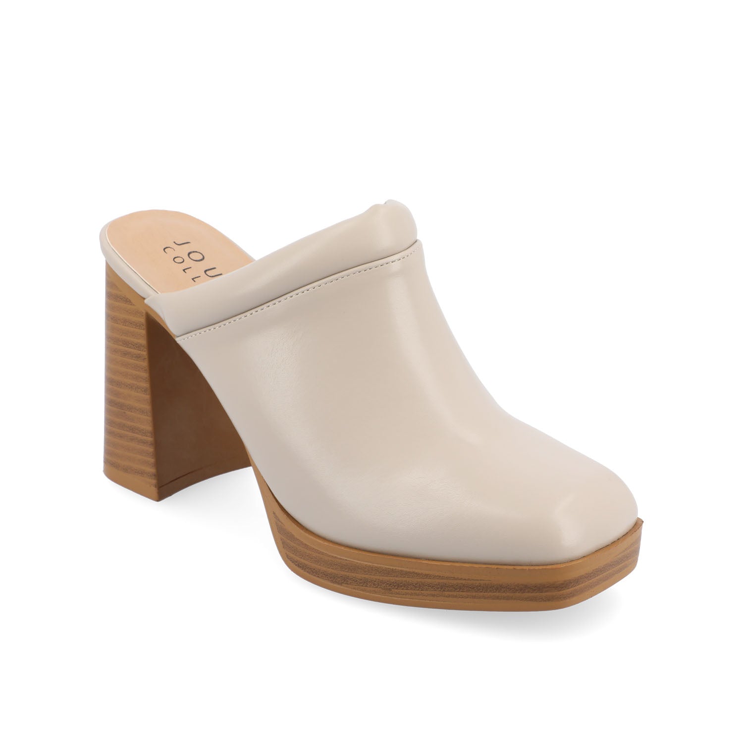 Journee Collection IZARA BLOCK HEELED MULES IN FAUX LEATHER Taupe