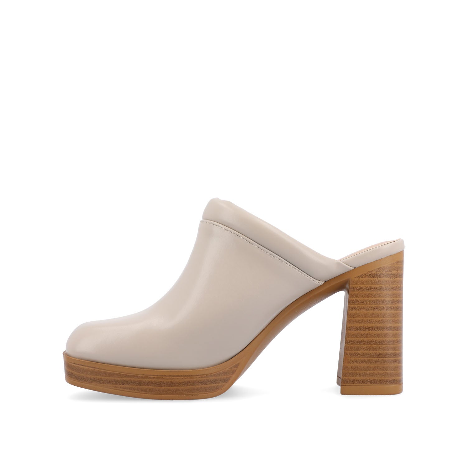 Journee Collection IZARA BLOCK HEELED MULES IN FAUX LEATHER Taupe