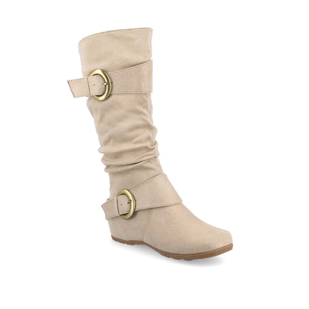 Journee Collection JESTER KNEE HIGH BOOTS IN FAUX SUEDE Stone Faux Suede