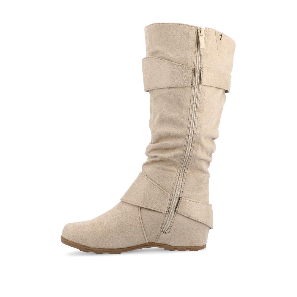 Journee Collection JESTER KNEE HIGH BOOTS IN FAUX SUEDE Stone Faux Suede