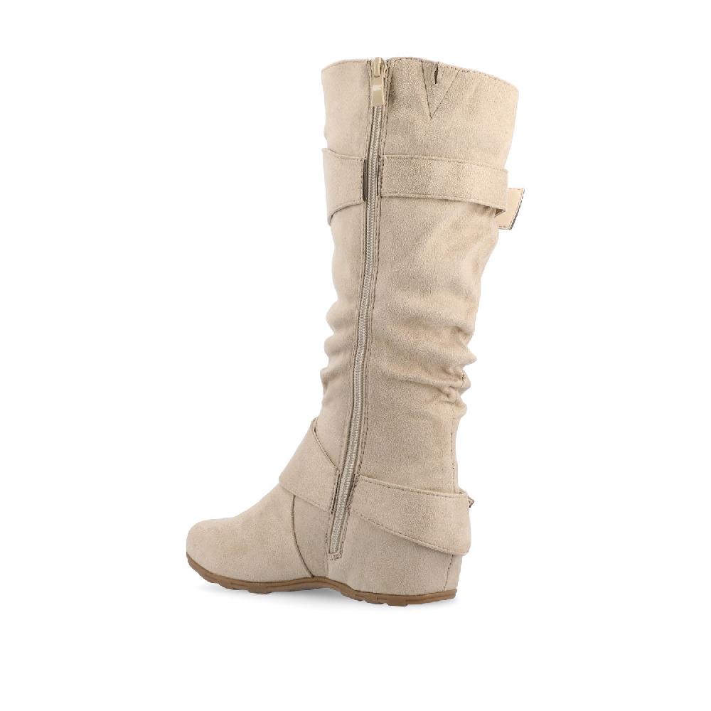 Journee Collection JESTER KNEE HIGH BOOTS IN FAUX SUEDE Stone Faux Suede