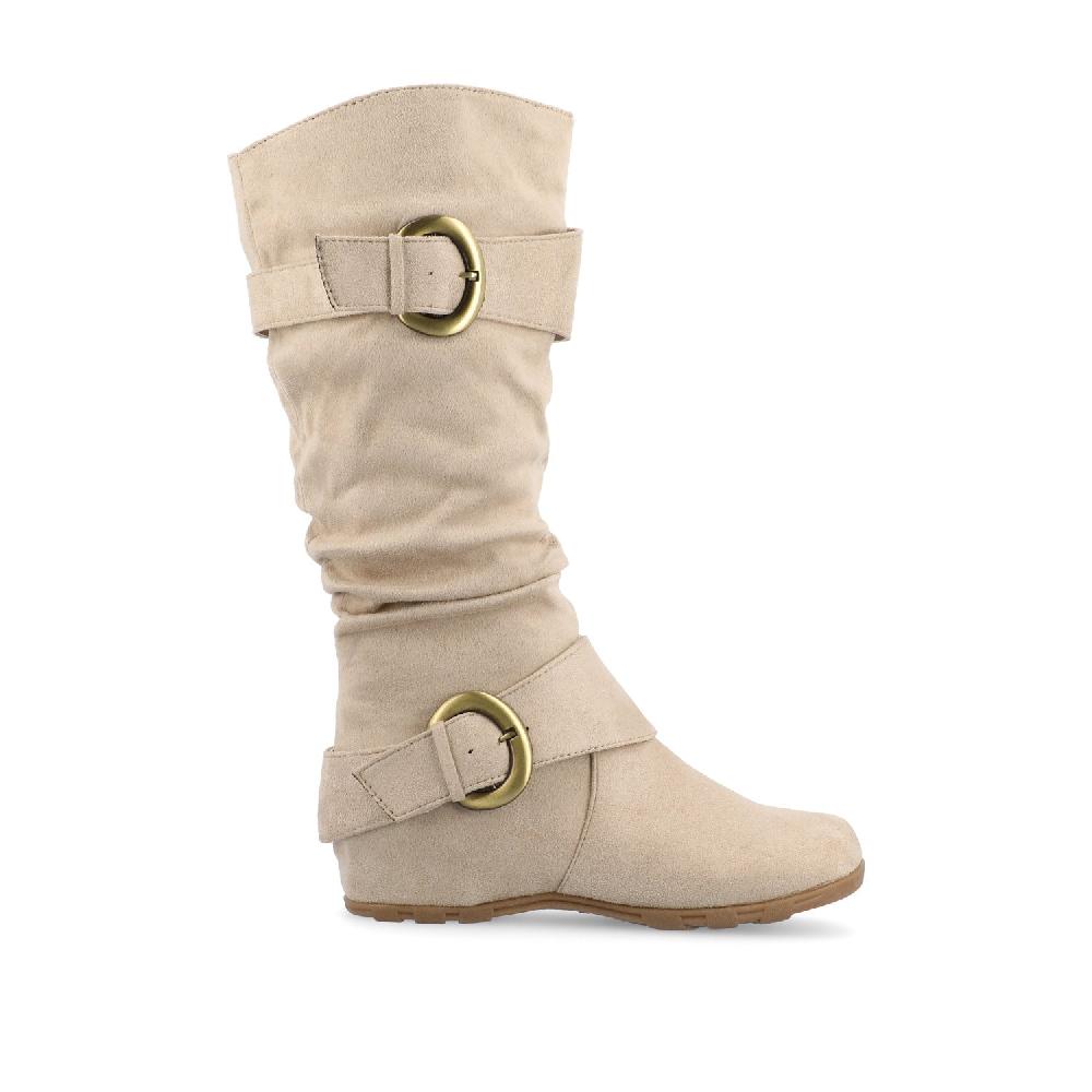 journee collection JESTER KNEE HIGH BOOTS IN FAUX SUEDE Stone Faux Suede