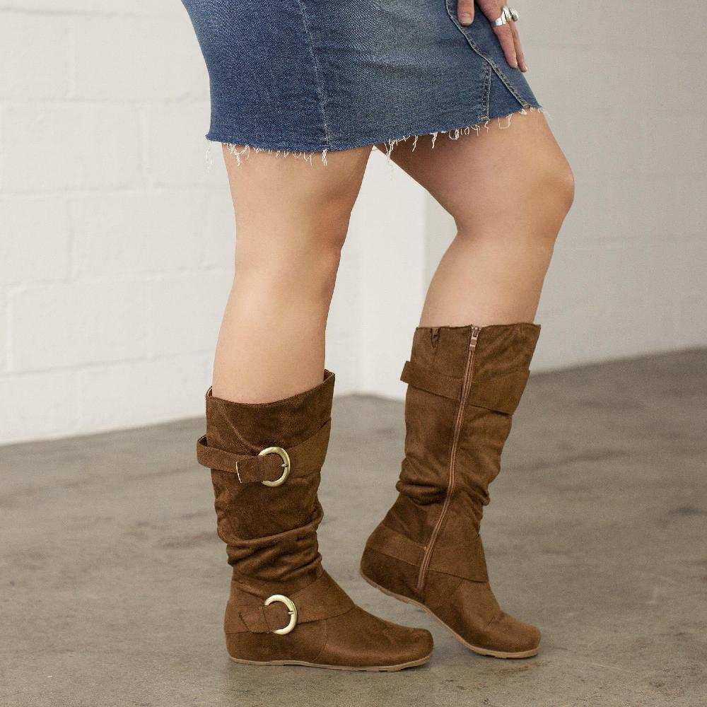 Journee Collection JESTER KNEE HIGH BOOTS IN WIDE CALF Stone Faux Suede