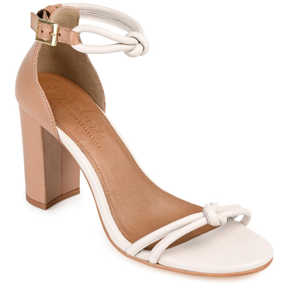 Journee Collection JETTAH STRAPPY BLOCK HEELS IN LEATHER Tan And Bone Leather