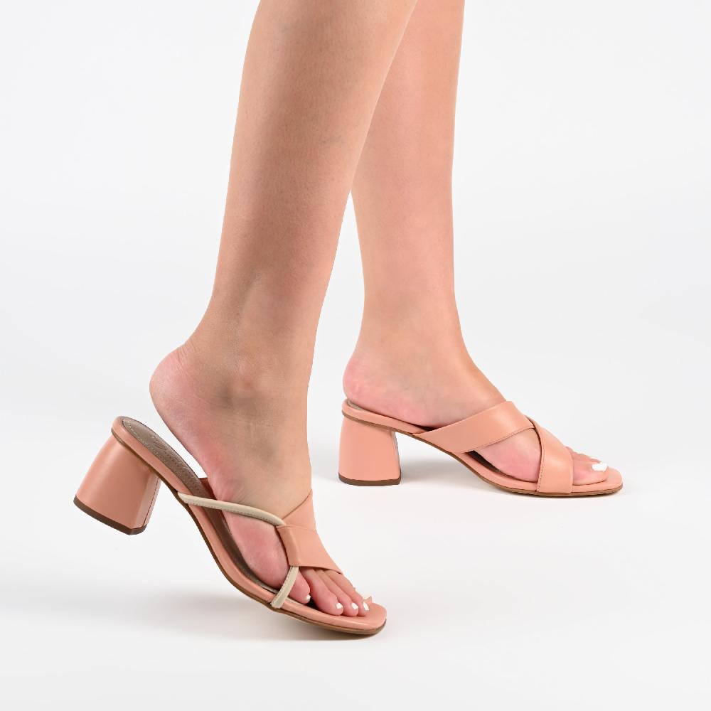 Journee Collection JOSSETTE BLOCK HEEL MULES IN LEATHER Pink