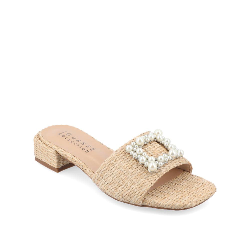 Journee Collection JUSTINA HEELED SANDALS IN FAUX RAFFLA Pink Faux Raffia