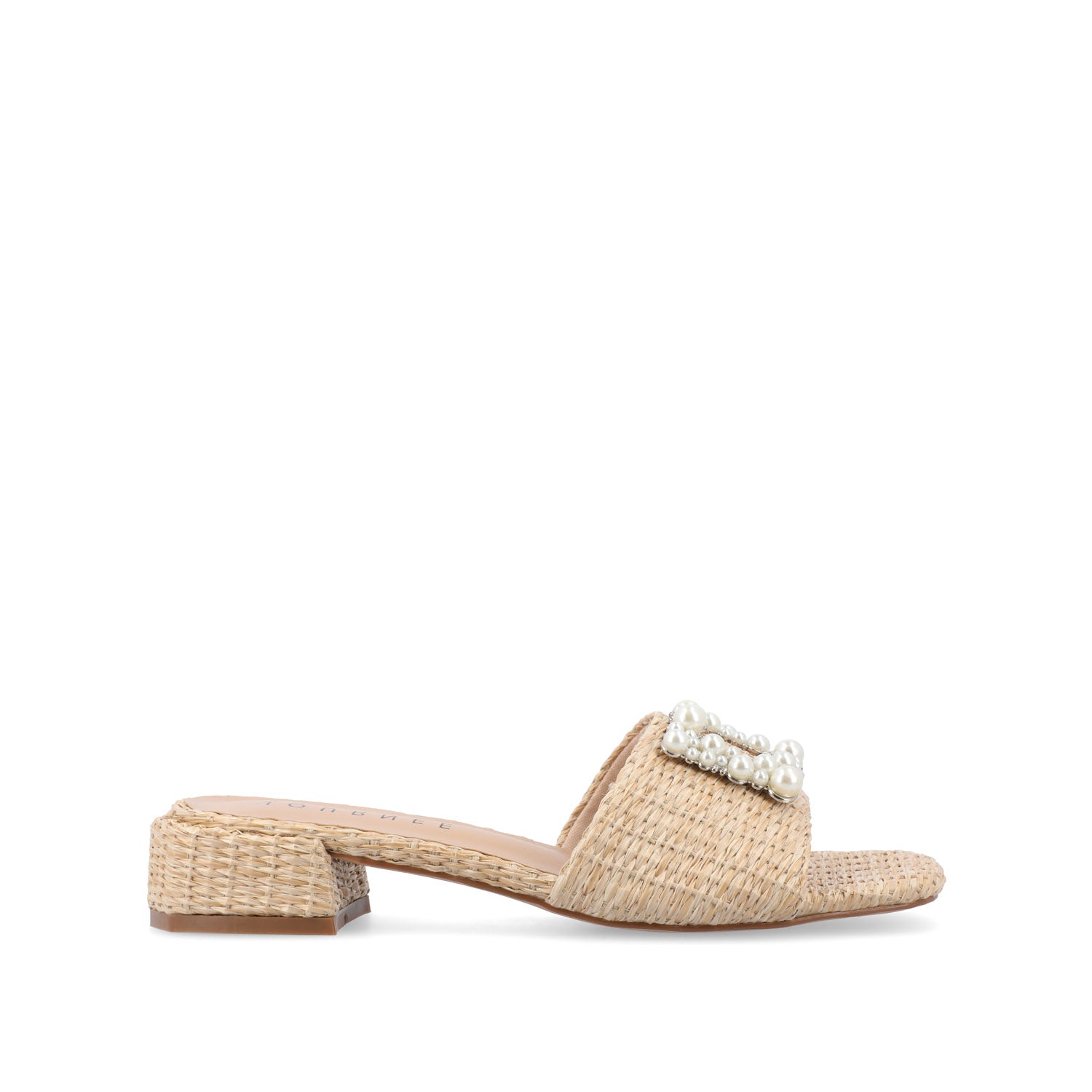 journee collection JUSTINA HEELED SANDALS IN FAUX RAFFLA Pink Faux Raffia