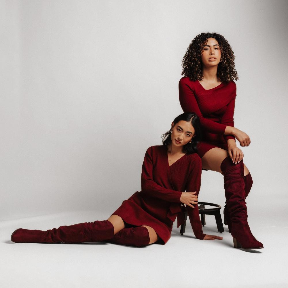 Journee Collection KAISON THIGH HIGH BOOTS IN FAUX SUEDE Stone Faux Suede