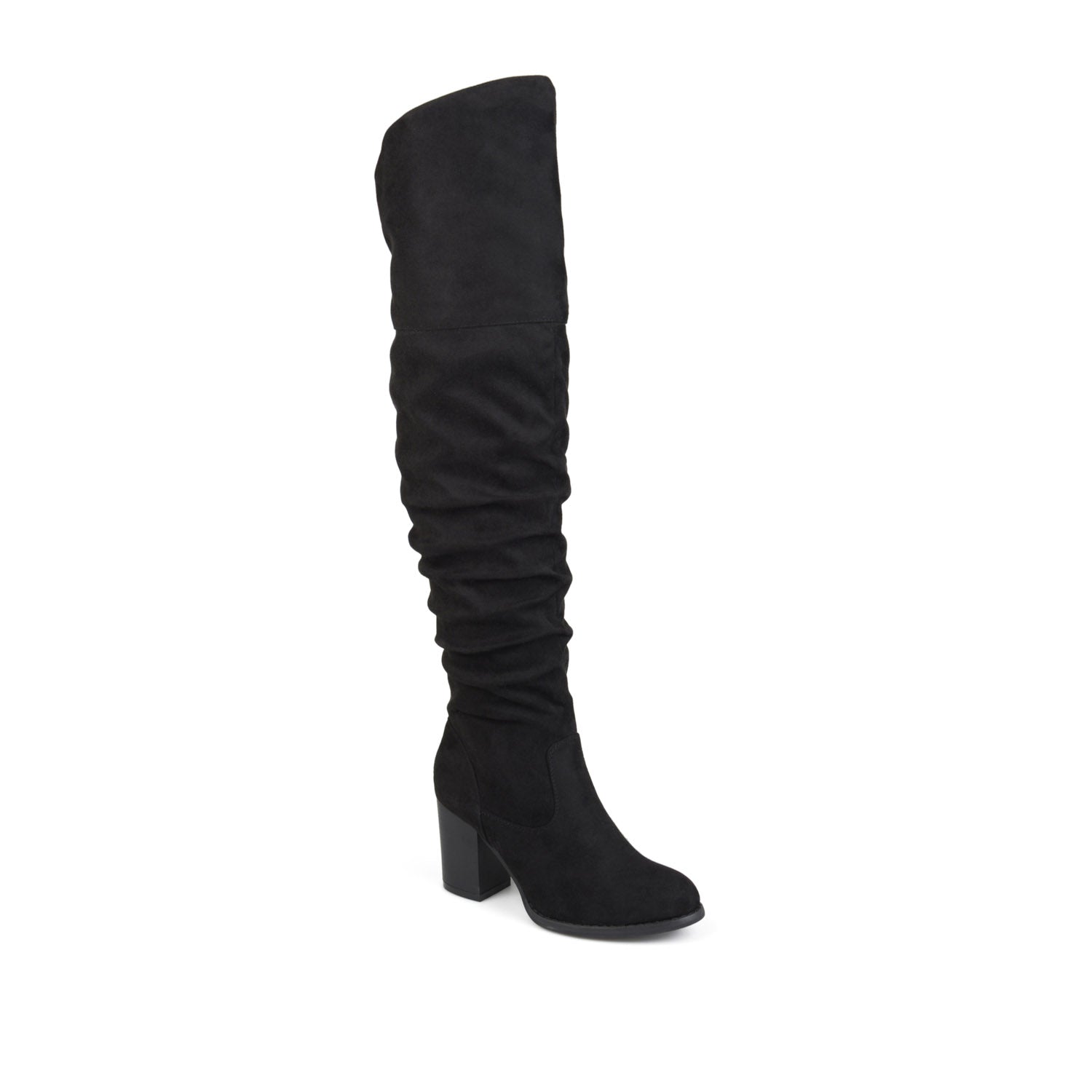 Journee Collection KAISON THIGH HIGH BOOTS IN WIDE CALF Stone Faux Suede