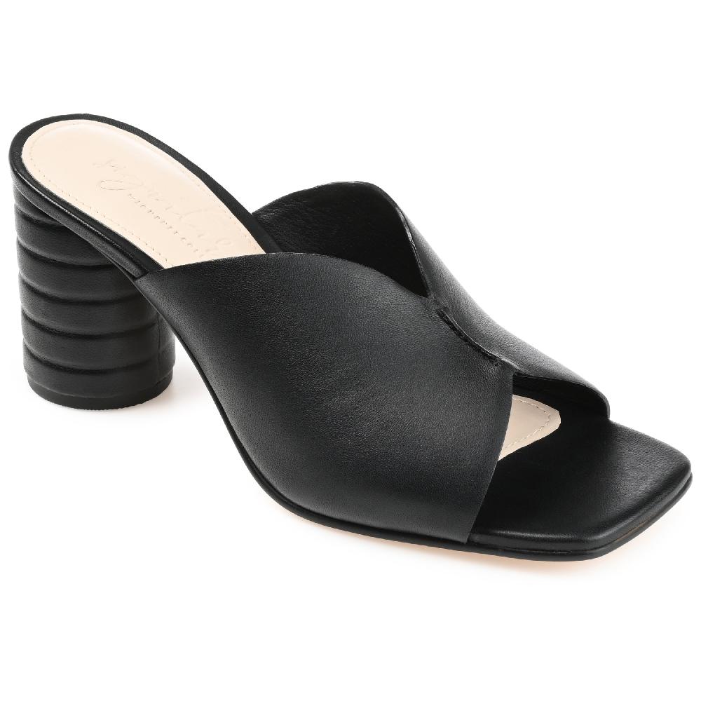 Journee Collection KARAH BLOCK HEELED MULES IN LEATHER Black