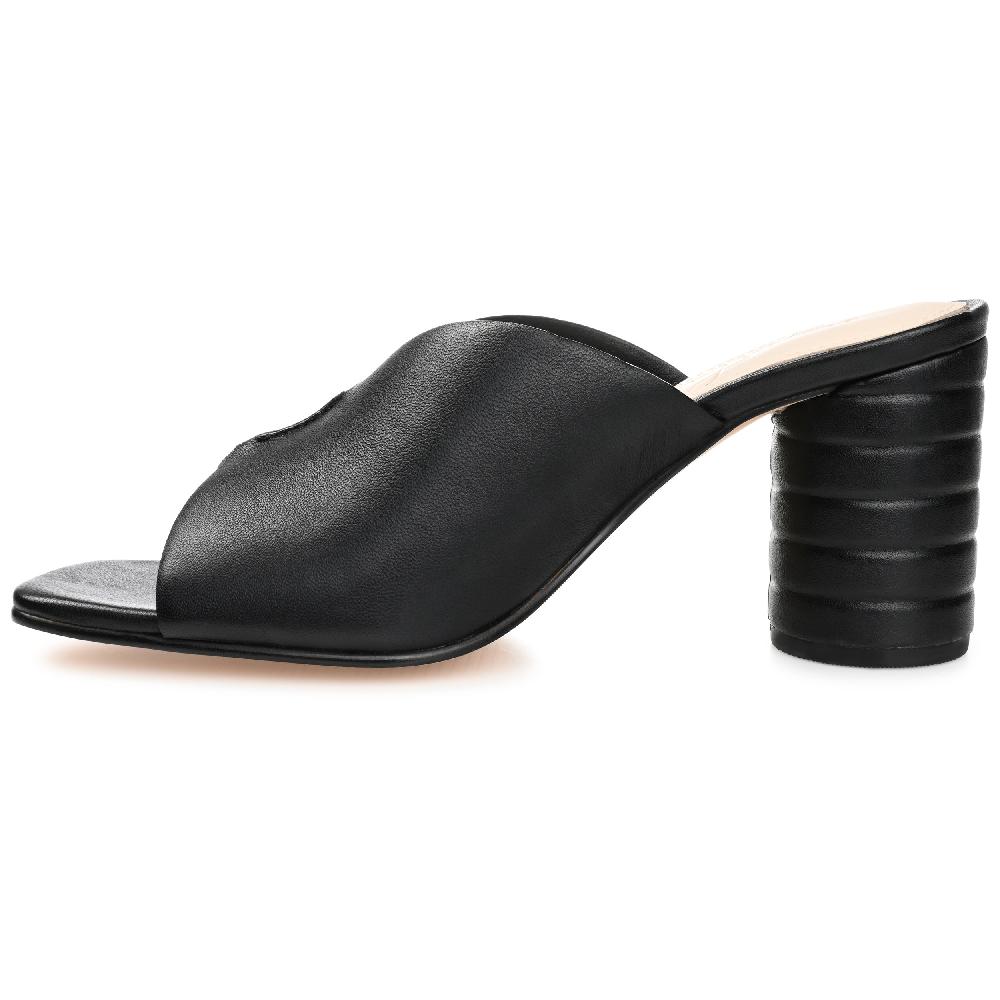 Journee Collection KARAH BLOCK HEELED MULES IN LEATHER Black