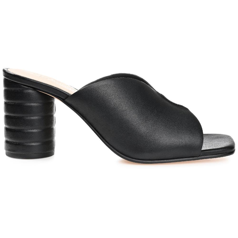 journee collection KARAH BLOCK HEELED MULES IN LEATHER Black