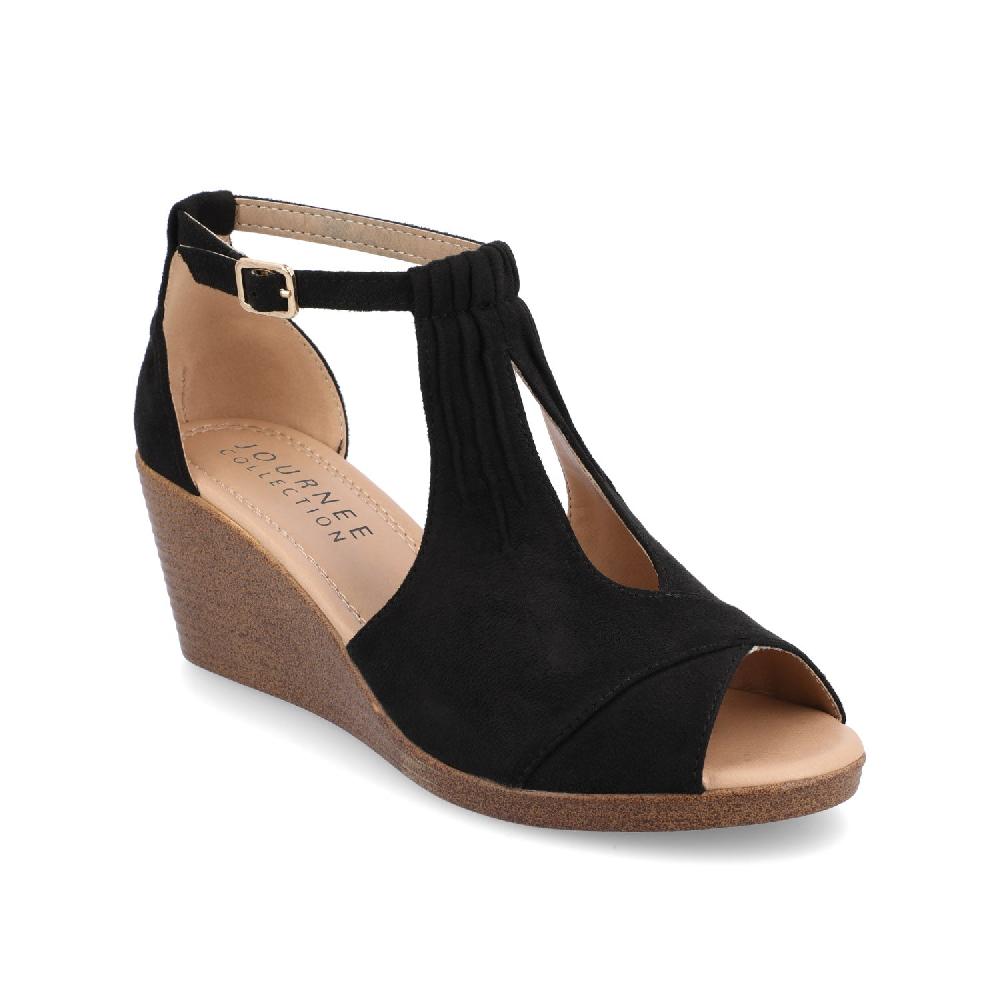 Journee Collection KEDZIE WEDGE HEELED SANDALS IN WIDE Taupe Suede