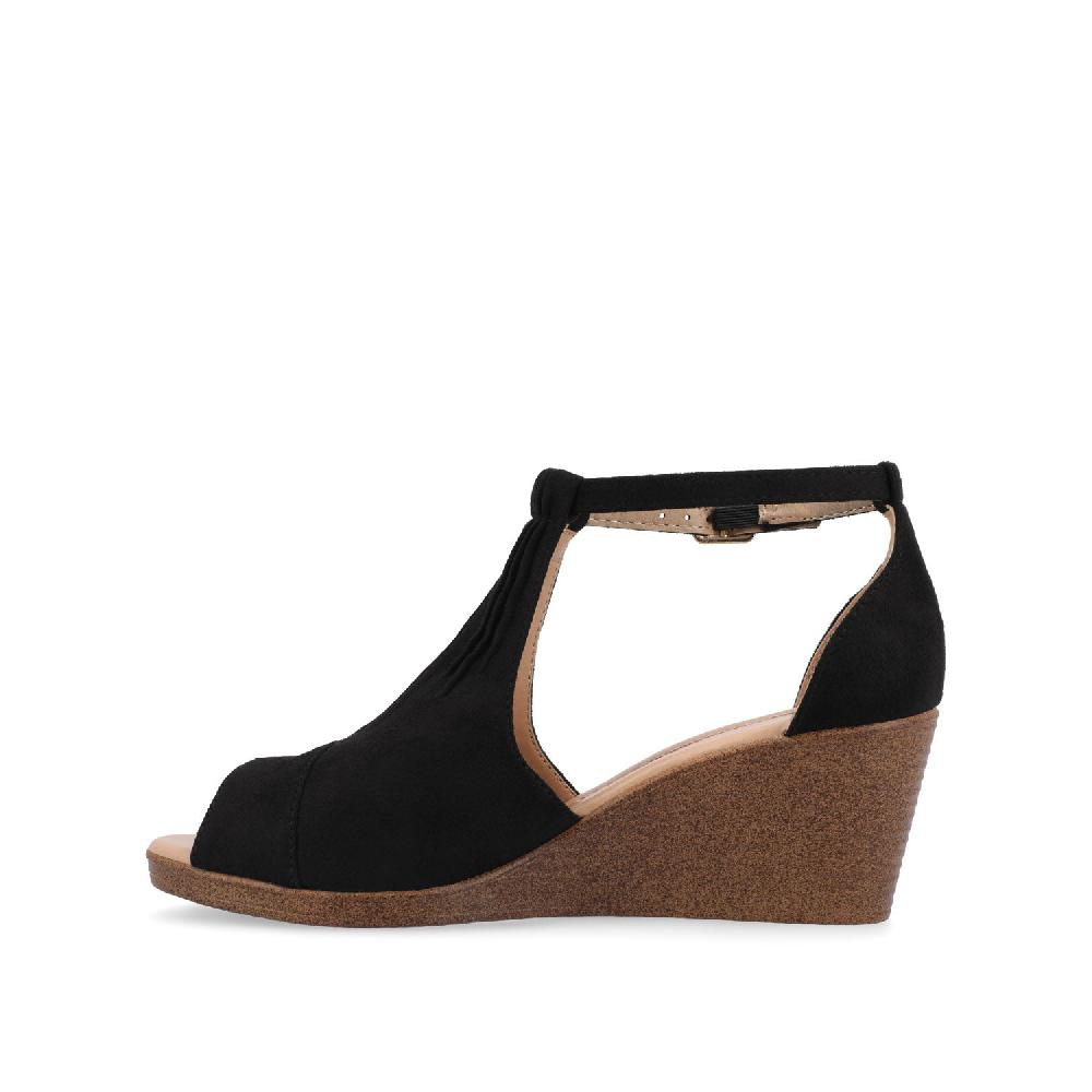 Journee Collection KEDZIE WEDGE HEELED SANDALS IN WIDE Taupe Suede