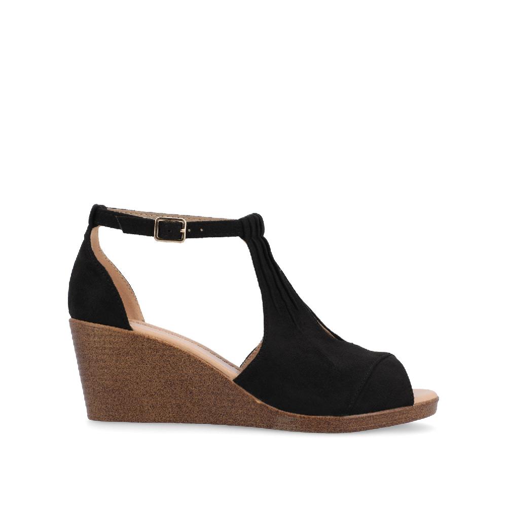 journee collection KEDZIE WEDGE HEELED SANDALS IN WIDE Taupe Suede