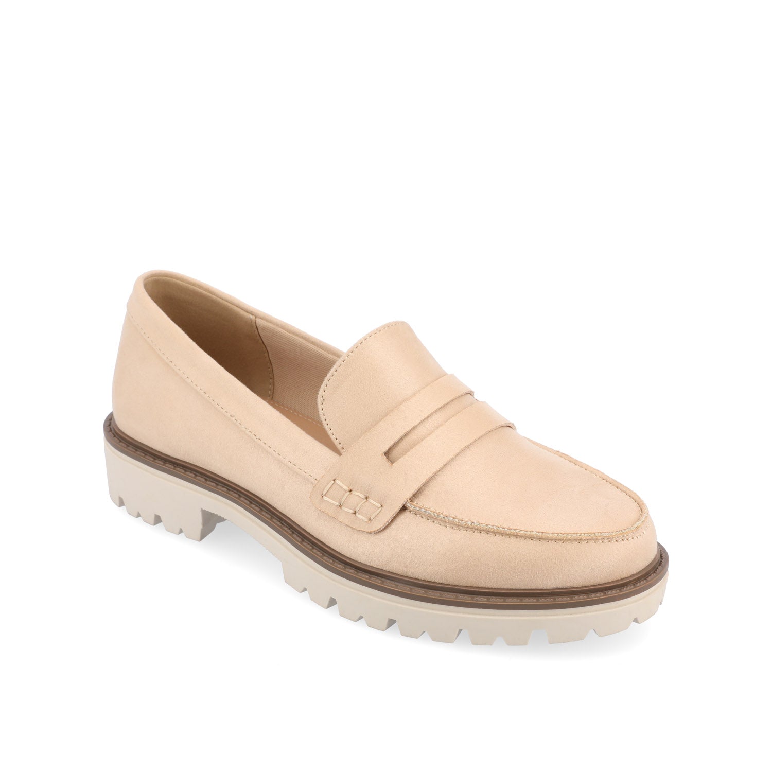 Journee Collection KENLY LOAFER FLATS IN FAUX SUEDE Stone Faux Suede